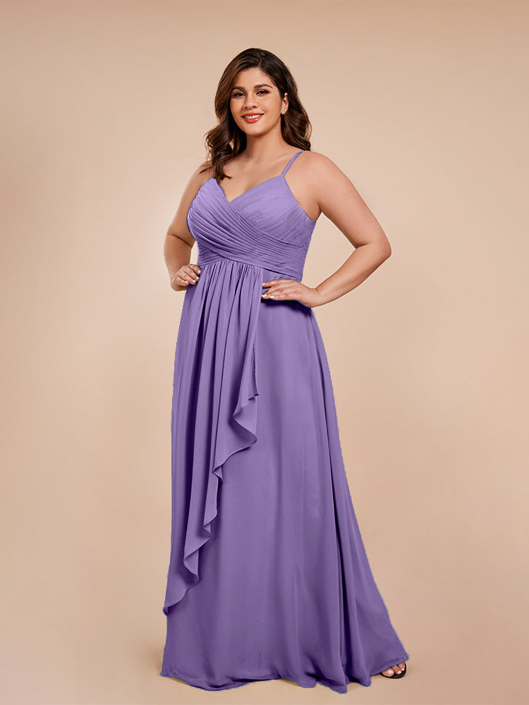Isla Plus Size V-neck Ruched Chiffon Bridesmaid Dresses with Slit