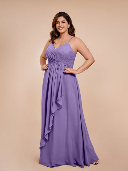 Isla Plus Size V-neck Ruched Chiffon Bridesmaid Dresses with Slit