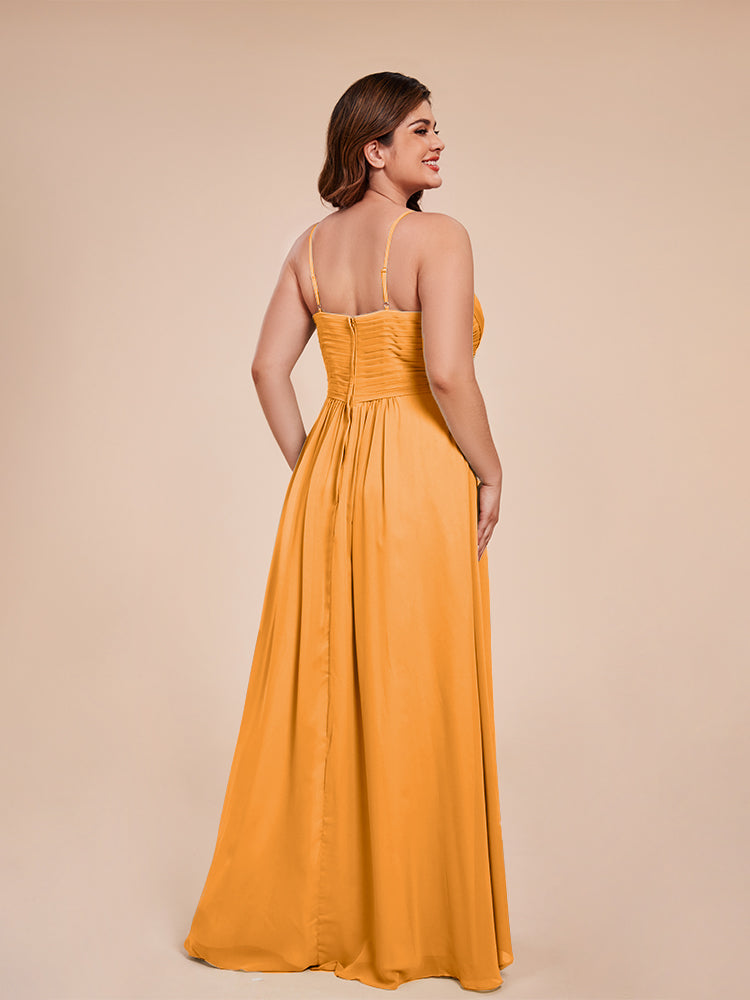 Isla Plus Size V-neck Ruched Chiffon Bridesmaid Dresses with Slit