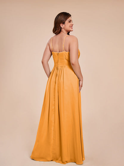 Isla Plus Size V-neck Ruched Chiffon Bridesmaid Dresses with Slit