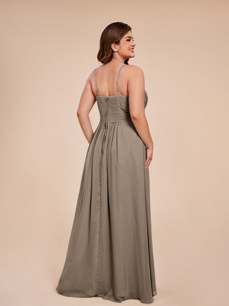 Isla Plus Size V-neck Ruched Chiffon Bridesmaid Dresses with Slit