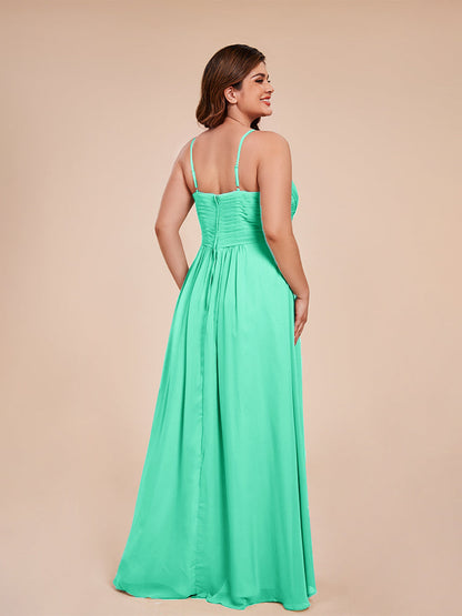 Isla Plus Size V-neck Ruched Chiffon Bridesmaid Dresses with Slit