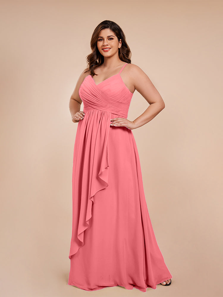 Isla Plus Size V-neck Ruched Chiffon Bridesmaid Dresses with Slit