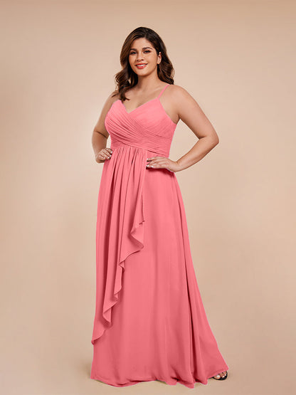 Isla Plus Size V-neck Ruched Chiffon Bridesmaid Dresses with Slit