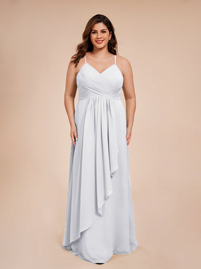 Isla Plus Size V-neck Ruched Chiffon Bridesmaid Dresses with Slit