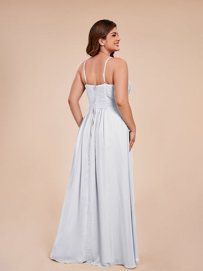 Isla Plus Size V-neck Ruched Chiffon Bridesmaid Dresses with Slit