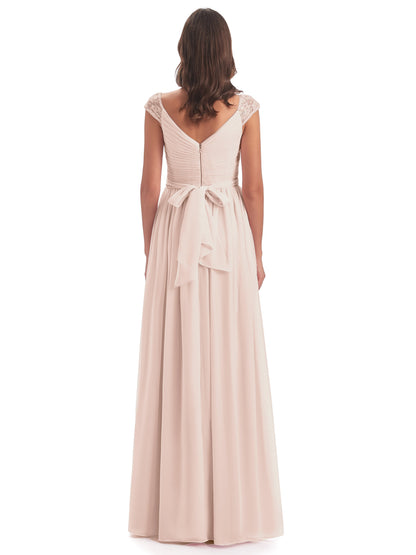 Arely Cap Sleeves Chiffon Long Bridesmaid Dresses