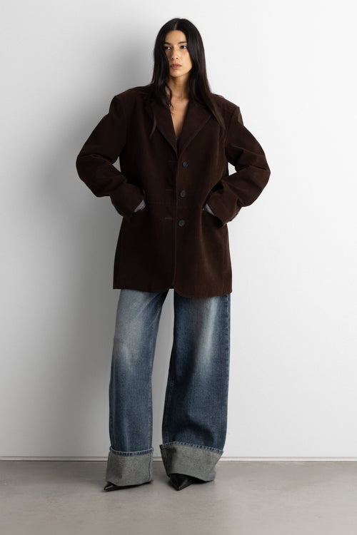 PANELED VEGAN SUEDE BLAZER