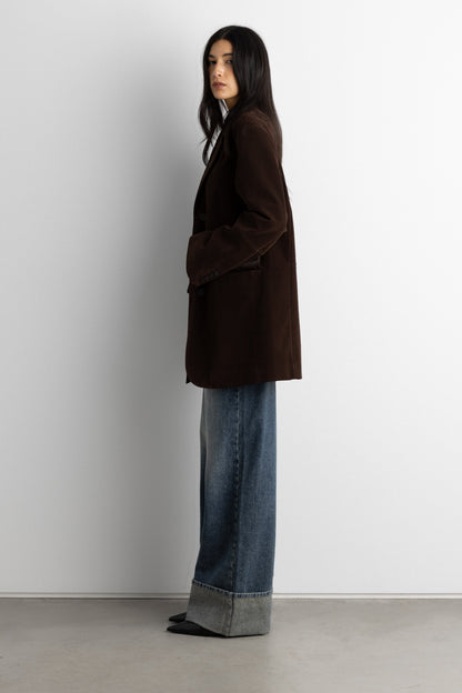 PANELED VEGAN SUEDE BLAZER