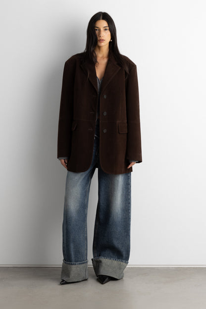 PANELED VEGAN SUEDE BLAZER