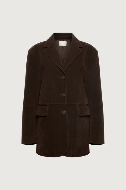 PANELED VEGAN SUEDE BLAZER