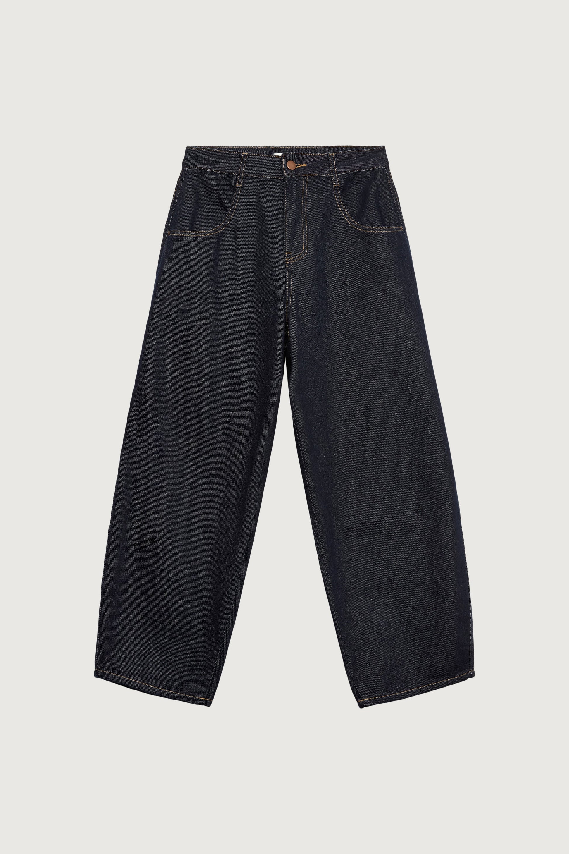 CROPPED HIGH-RISE BARREL LEG DARK BLUE WASH JEAN