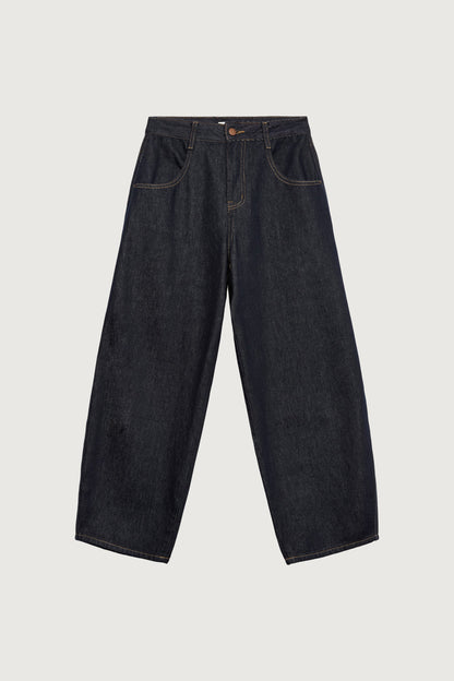 CROPPED HIGH-RISE BARREL LEG DARK BLUE WASH JEAN