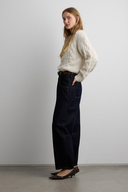 CROPPED HIGH-RISE BARREL LEG DARK BLUE WASH JEAN