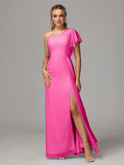 One Shoulder With Slit Chiffon Bridesmaid Dress