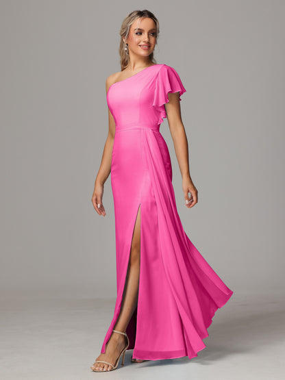 One Shoulder With Slit Chiffon Bridesmaid Dress