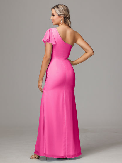 One Shoulder With Slit Chiffon Bridesmaid Dress