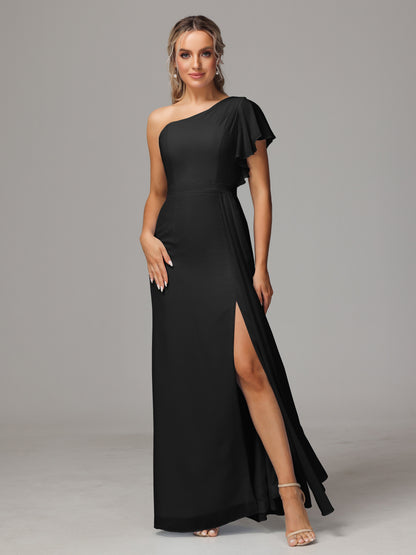 One Shoulder With Slit Chiffon Bridesmaid Dress
