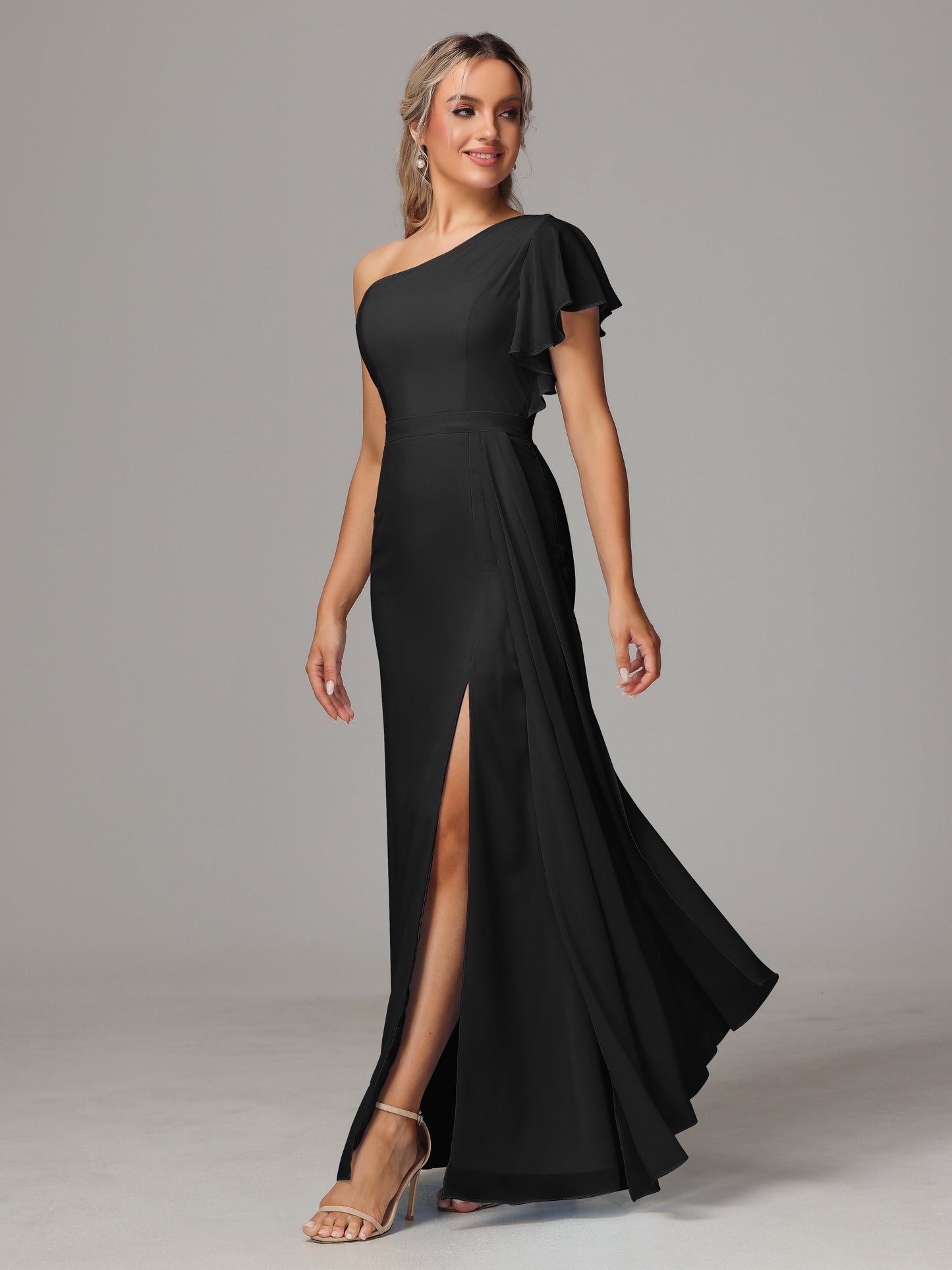 One Shoulder With Slit Chiffon Bridesmaid Dress