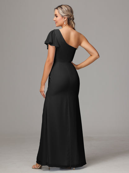 One Shoulder With Slit Chiffon Bridesmaid Dress
