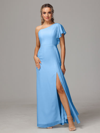 One Shoulder With Slit Chiffon Bridesmaid Dress