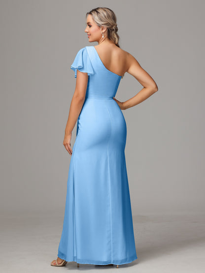 One Shoulder With Slit Chiffon Bridesmaid Dress