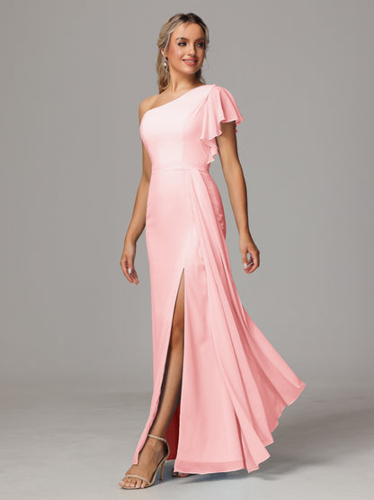 One Shoulder With Slit Chiffon Bridesmaid Dress