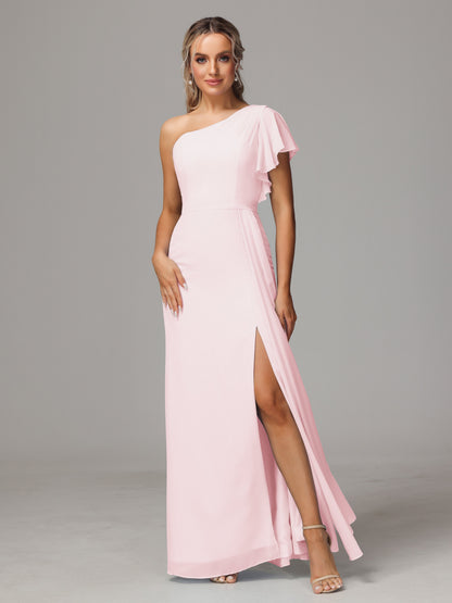 One Shoulder With Slit Chiffon Bridesmaid Dress