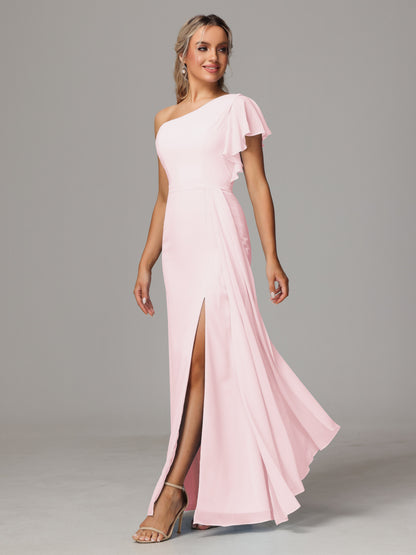 One Shoulder With Slit Chiffon Bridesmaid Dress