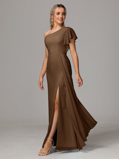One Shoulder With Slit Chiffon Bridesmaid Dress