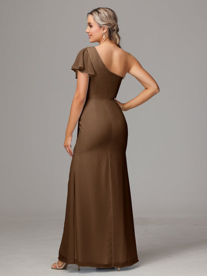 One Shoulder With Slit Chiffon Bridesmaid Dress