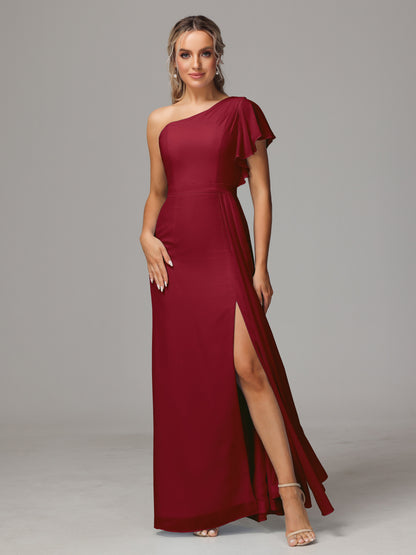 One Shoulder With Slit Chiffon Bridesmaid Dress
