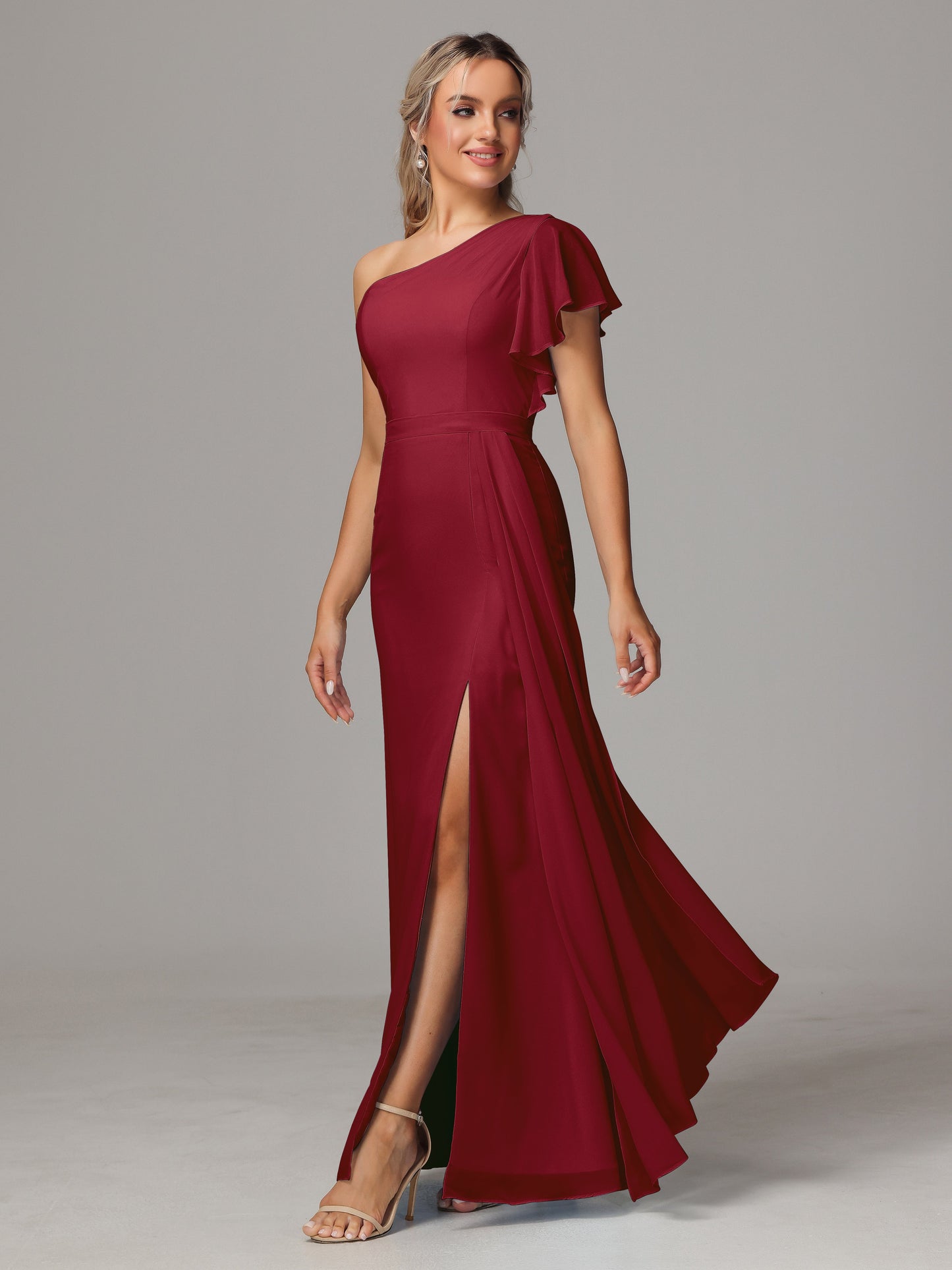 One Shoulder With Slit Chiffon Bridesmaid Dress