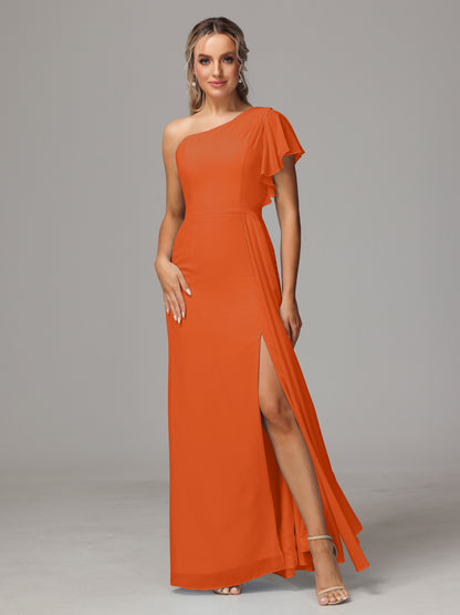 One Shoulder With Slit Chiffon Bridesmaid Dress