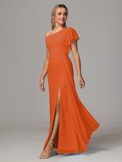 One Shoulder With Slit Chiffon Bridesmaid Dress