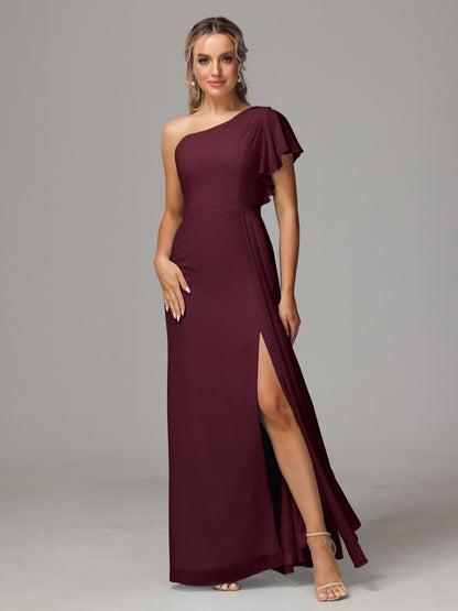 One Shoulder With Slit Chiffon Bridesmaid Dress