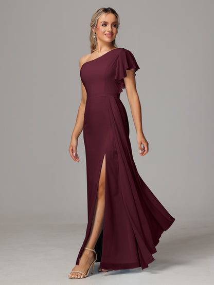 One Shoulder With Slit Chiffon Bridesmaid Dress