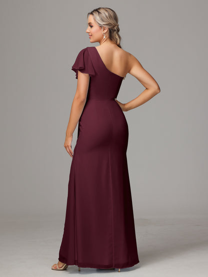 One Shoulder With Slit Chiffon Bridesmaid Dress