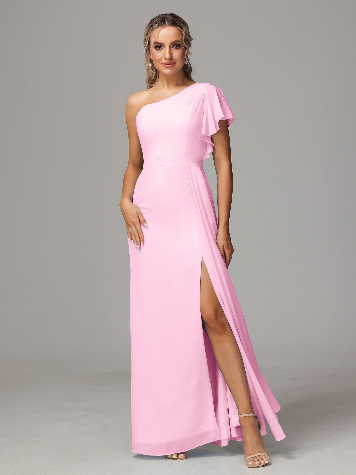 One Shoulder With Slit Chiffon Bridesmaid Dress