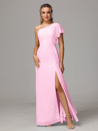 One Shoulder With Slit Chiffon Bridesmaid Dress