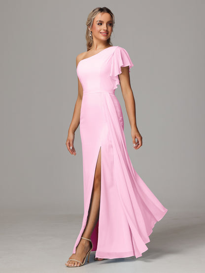 One Shoulder With Slit Chiffon Bridesmaid Dress