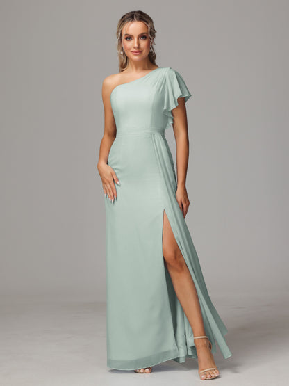 One Shoulder With Slit Chiffon Bridesmaid Dress