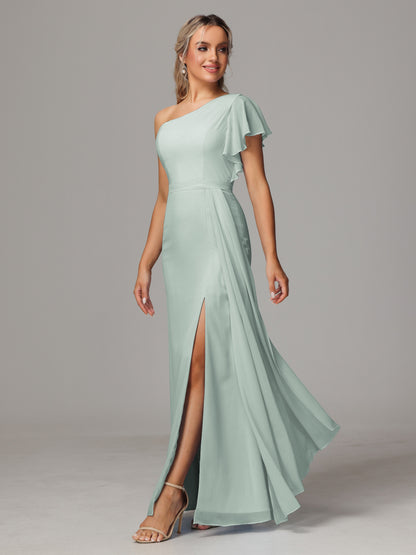One Shoulder With Slit Chiffon Bridesmaid Dress