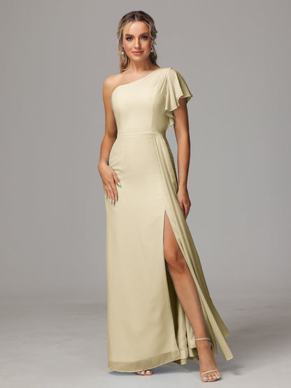 One Shoulder With Slit Chiffon Bridesmaid Dress