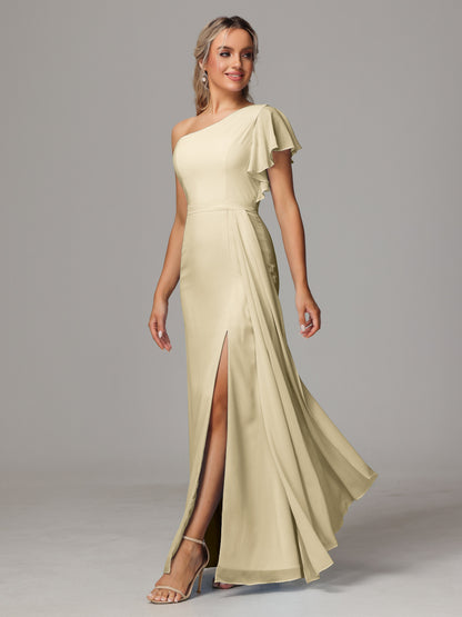 One Shoulder With Slit Chiffon Bridesmaid Dress
