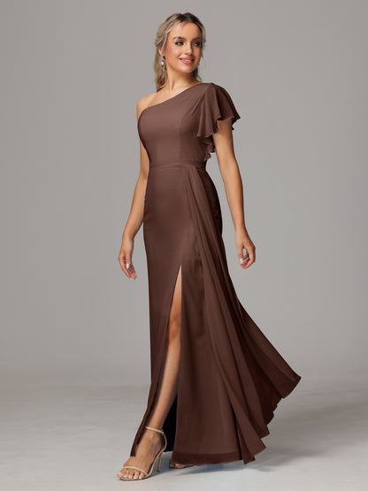 One Shoulder With Slit Chiffon Bridesmaid Dress