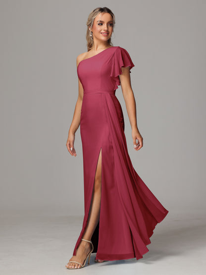 One Shoulder With Slit Chiffon Bridesmaid Dress