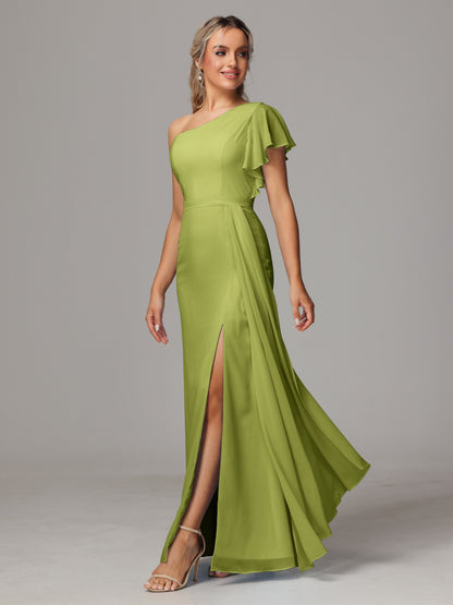 One Shoulder With Slit Chiffon Bridesmaid Dress