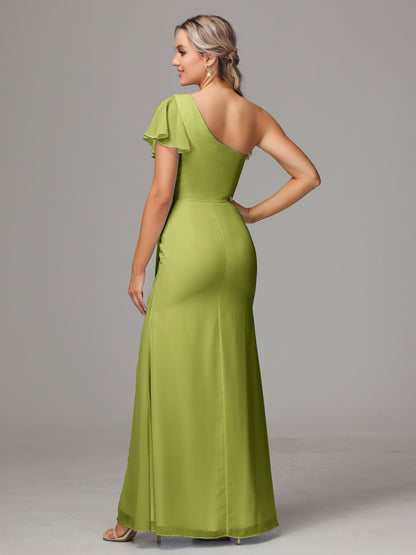 One Shoulder With Slit Chiffon Bridesmaid Dress