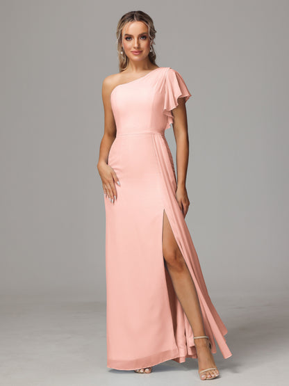 One Shoulder With Slit Chiffon Bridesmaid Dress